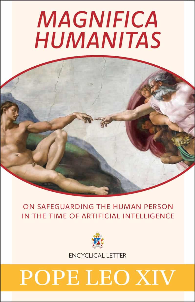 This is the cover of "Magnifica Humanitas: On the Care of the Human Person in the Age of Artificial Intelligence," the first encyclical of Pope Leo XIV, published May 25, 2026. (OSV News illustration/Our Sunday Visitor)</p>
<p>